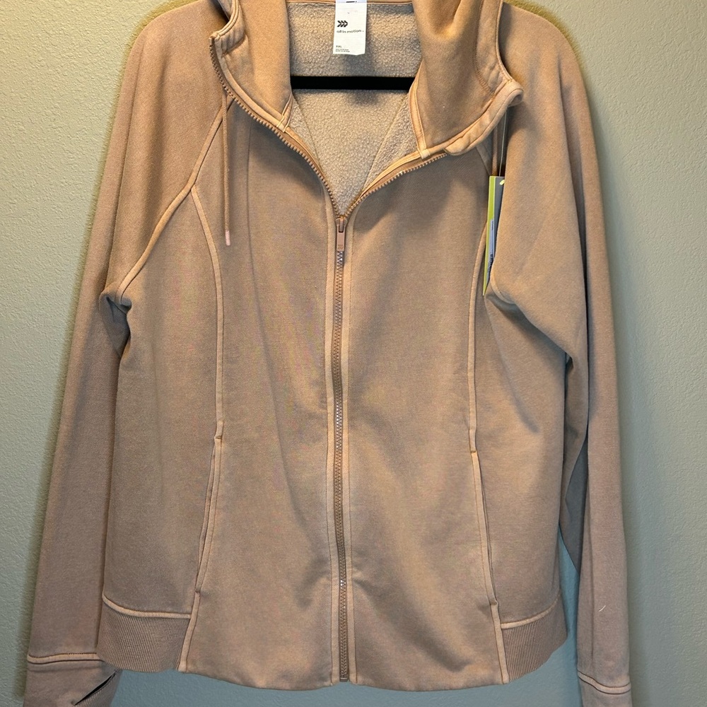 NWT All in Motion Women's Beige Full-Zip Hoodie Jacket 2XL